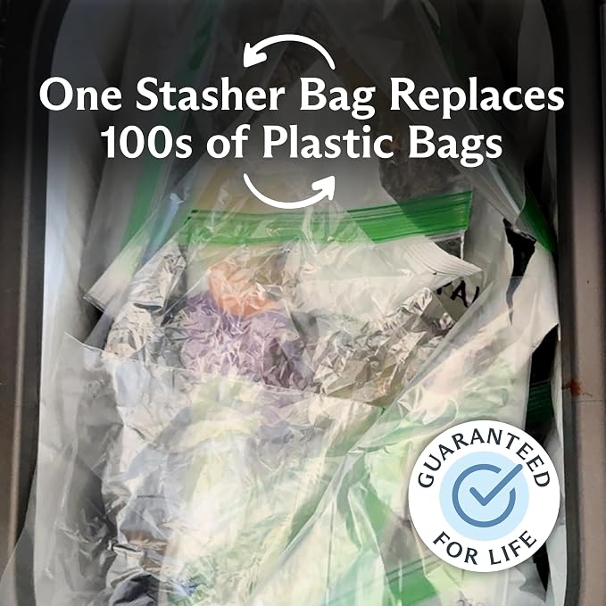 Stasher Silicone Reusable Storage Bags, 4-Pack Starter Kit, Reusable Freezer Bags, Microwave, Dishwasher, Oven Safe, Sous Vide, Premium Lunch Containers, Eco Friendly, Food Storage Bags, Clear