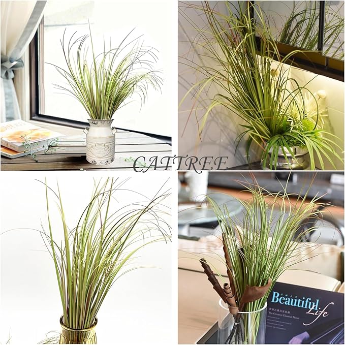 CATTREE Fake Wheat Grass Shrubs Artificial Plants, Faux Greenery Plastic Leaves Bushes for Indoor Farmhouse Garden Wedding Party DIY Decorations Office UV Resistant Planter Filler - Purple 8 Bundles