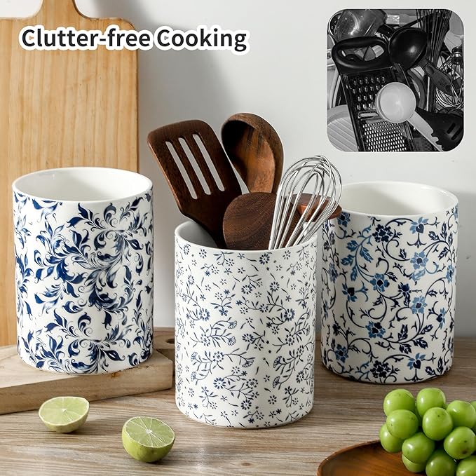 kitchen tool holder,kitchen spatula holder-extra large utensil holder,utensil holder ceramic apartment essentials（7.2in×6.2in）