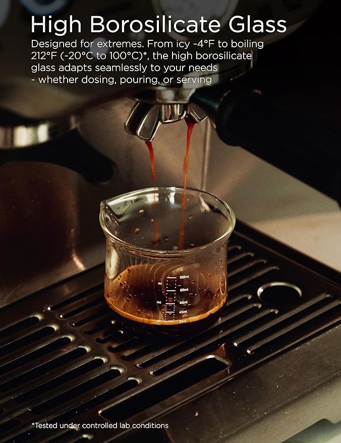 Tea and Espresso Measuring Cup, 3 Oz/100ml High Borosilicate Espresso Shot Glass, Dual Scale, Coffee Machine Accessories Barista Tools, Beaker Style