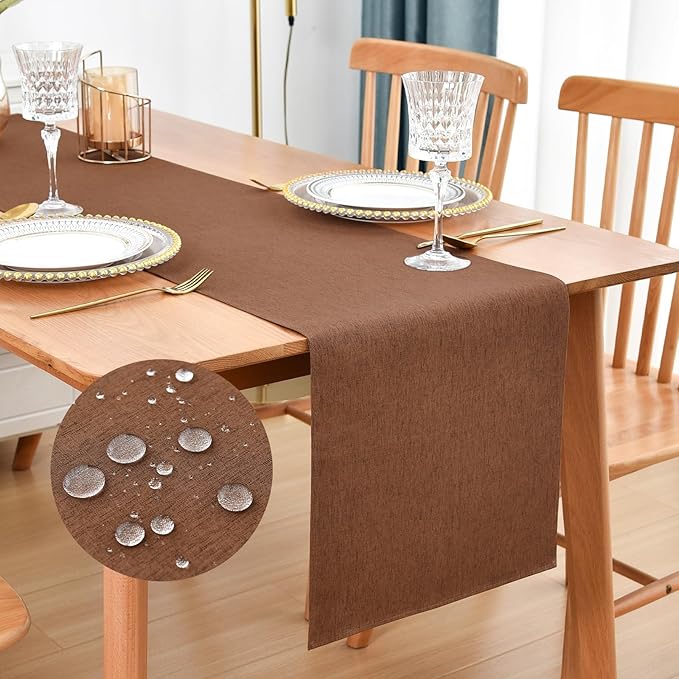 Farmhouse Rustic Table Runner Brown Faux Linen Table Runners Water Resistant Table Runner 60 inches Long for Living Room Dresser Bedroom Kitchen Dining Party 13x60 Inch