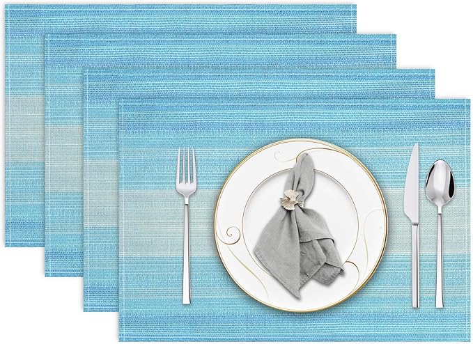 Niviy Placemats, Placemats Set of 4, 12x18 Inch Washable Place Mats Easy to Clean Heat Resistant Table Mats Wipeable Placemat for Holiday Party Kitchen Dining Table Decoration, Blue
