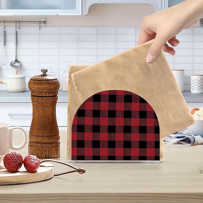Acrylic Fall Napkin Holder for Table Kitchen Red Black Plaid Cocktail Dinner Napkin Holders Paper Towel Dispenser Countertop Modern Home Decor