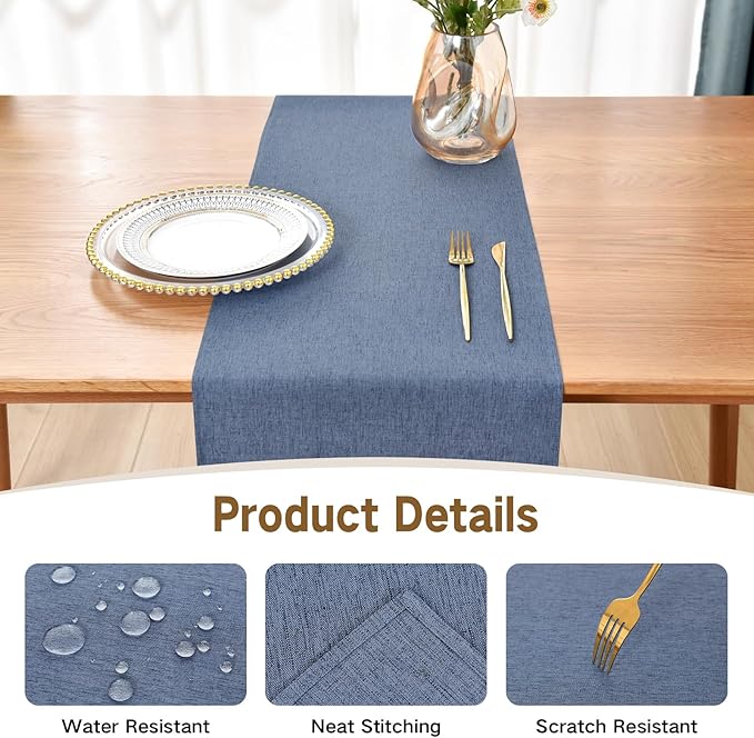 Farmhouse Rustic Table Runner Mist Blue Faux Linen Table Runners Water Resistant Table Runner 72 inches Long for Living Room Dresser Bedroom Kitchen Dining Party 13x72 Inch