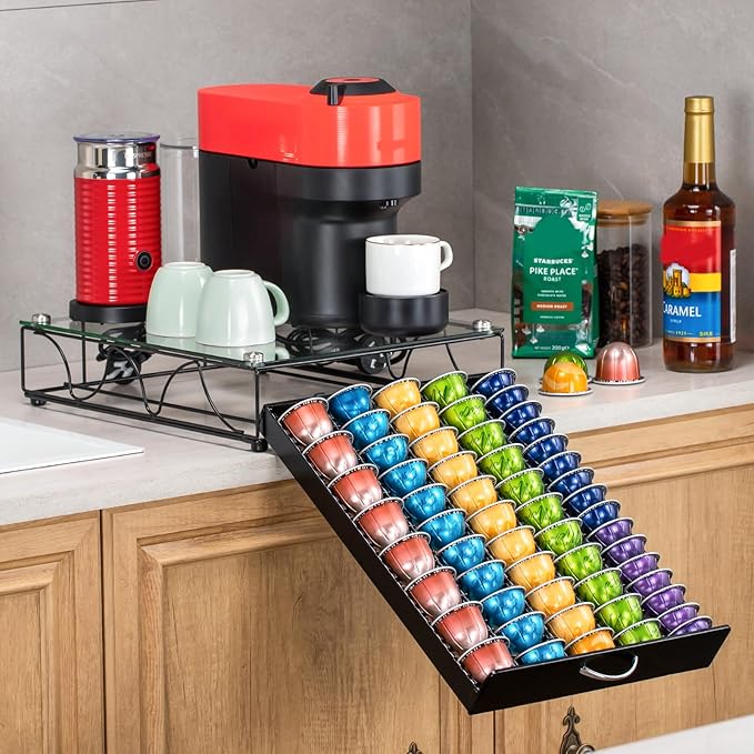 Capsule Holder Drawer for With Glass For Cabinet Vertuo Pod Storage Rack For Counter