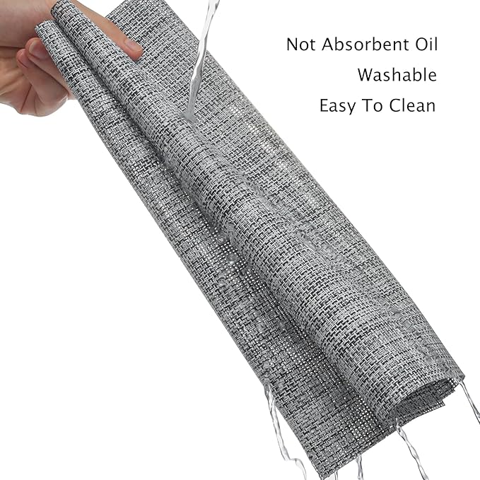Myir JUN Placemats Set of 8, Vinyl Woven Placemats Place Mats Indoor Set of 8 Washable Table Mats Non-Slip Place mats for Dining Table (Light Gray, Set of 8)