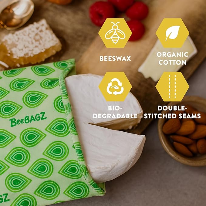 BeeBAGZ - 1 Pack - Beeswax Wrap Storage Bag - Plastic and Silicone Free - Reusable Beeswax Food Wraps Bags(1, 11” x 14” (Green)