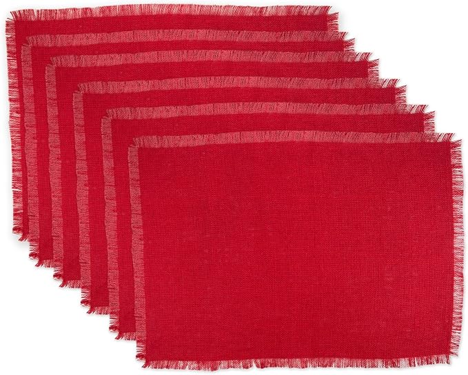 DII Jute Burlap Collection Kitchen Tabletop, Placemat Set, 13x19, Solid Tango Red, 6 Count