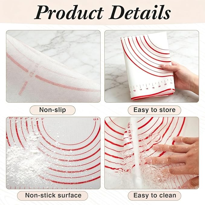 3-Piece Set,French Wooden Rolling Pin,Silicone Baking Mat,Dough scraper | 16 Inches Beechwood rolling pin,Dough Roller for Cookie,Fondant,Pizza Pie Crust, Pastry,