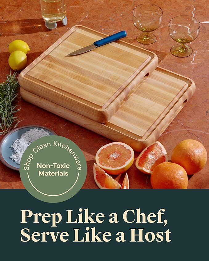 Caraway 17” Prep & Serve Butcher Block, Wood Cutting Board for Kitchen, Rectangle Dual-Sided Chopping Block for Prep, Presentation, and Serving, Walnut