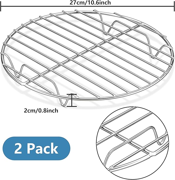 Herogo Round Cooling Cooking Rack Set of 2, 10.6 Inch Stainless Steel Large Grilling Steaming Baking Rack for Oven Pot Pressure Cooker Canning, Rust Free, Dishwasher Safe