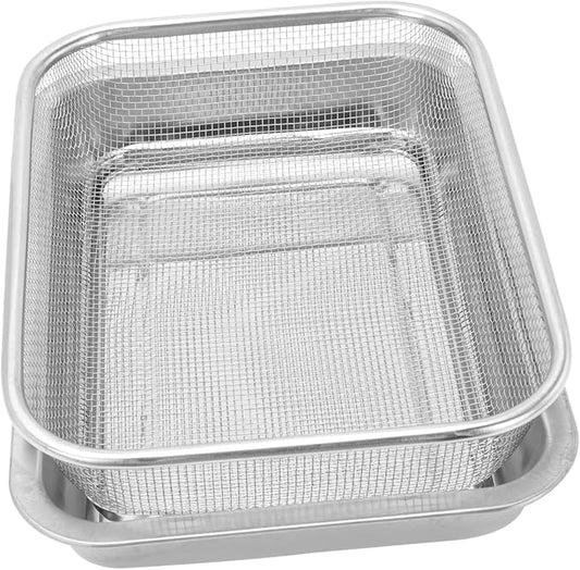 1set Stainless Steel Oil Drain Tool Rectangular Design Versatile Strainer Basket for Cooking Baking and Food Preparation for Home and Restaurant Use Style