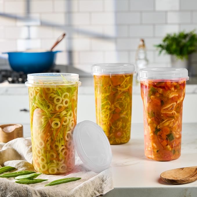 PLASTICPRO 6 Pack Twist Cap Food Storage Containers with Clear Screw on Lid- 48 oz Reusable Meal Prep Containers - Large Freezer Containers Microwave Safe Clear Plastic Food Storage