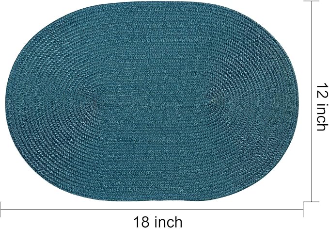 AHHFSMEI Placemats Set of 4 for Dining Table Washable Woven Non-Slip 18x12 inches Placemat Heat-Resistant Durable Table Mats for Dining Table Easy to Clean (Oval Blue, 4)