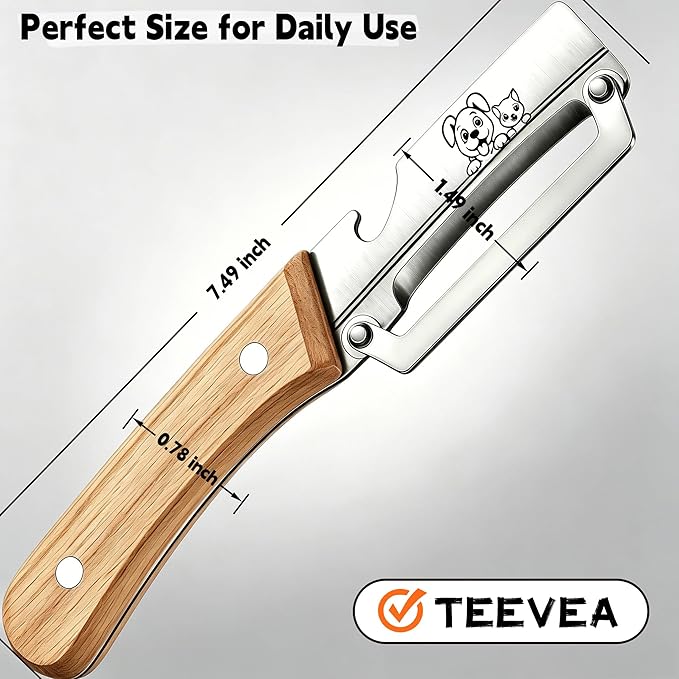 TEEVEA Multifunctional Vegetable Peeler, Zero Flex & Zero Snag, Stainless Steel with Wooden Handle, 2 in 1 Peeler with Bottle Opener for Fruit Potato Apple Carrot