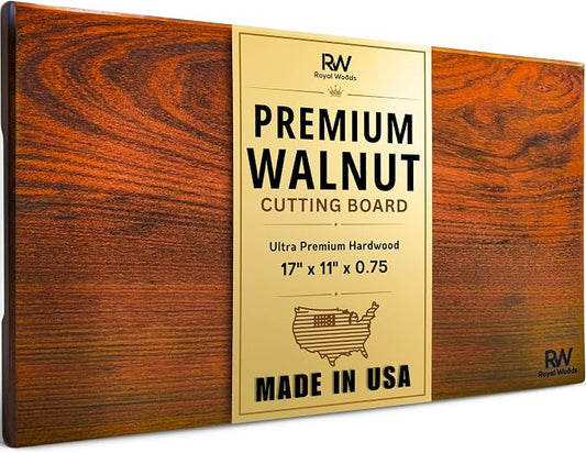 Walnut Wood Cutting Board, Scratch & Warp Resistant, Premium Hardwood Wooden Cutting Board with Handles & Non-Slip Feet, For Meat, Vegetables & Charcuterie (17x11x0.75)