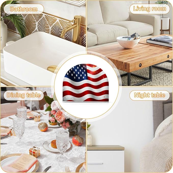 Independence Day Bright American Flag Napkin Holder for Tables Paper Cocktail Napkin Holders for Kitchen and Dinning, Acrylic Dinner Napkin Dispenser for Restaurant Home Decor Bar Accessories 2 Pack