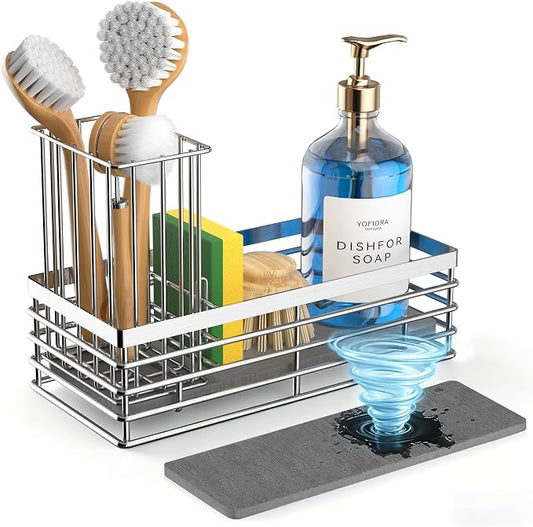 Yofidra Sink Caddy With Stone Drying Tray, Silver, M