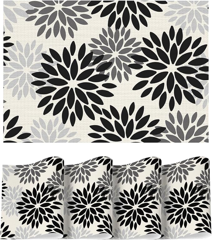 Artoid Mode Floral Vinyl Placemats Set of 4, Heat Resistant Washable Non-Slip Plastic PVC Place Mats for Party Kitchen Dining Decor