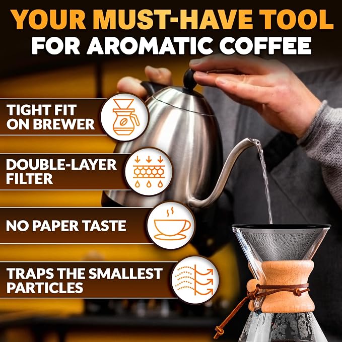 Pour Over Coffee Filter Reusable Stainless Steel - 800 Mesh Black Cone with Black Ring for Clean, Sediment-Free Brew, Compatible with Hario V60 & Chemex, Paperless Coffee Dripper with Cleaning Brush
