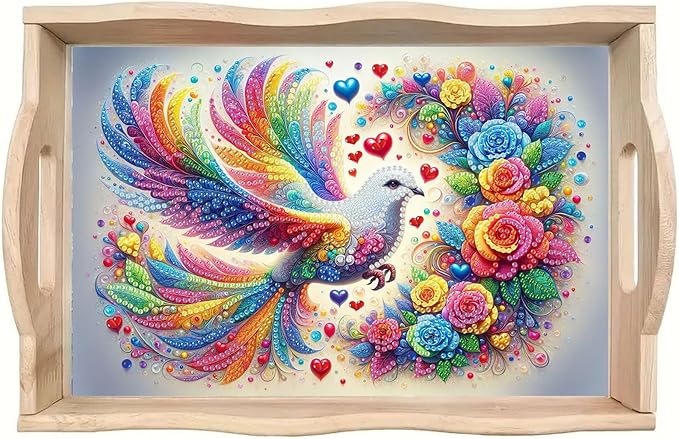 ARTopet DIY Diamond Serving Tray Diamond Art Painting Creative Design Handmade Wooden Tray Dinner Plate for Coffee Breakfast Home Organizer-Colorful Bird
