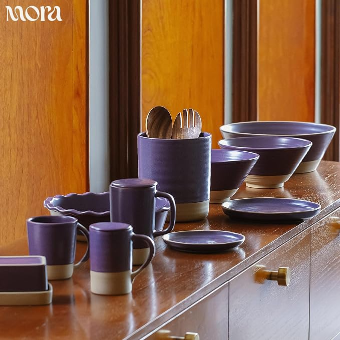Mora Ceramic Kitchen Utensil Holder - Wooden Spoon & Spatula Crock for Countertop, Modern Farmhouse Home Decor, Extra Large 7.3" Cooking Organizer for Stove Top and Counter - Heavy & Sturdy - Nebula