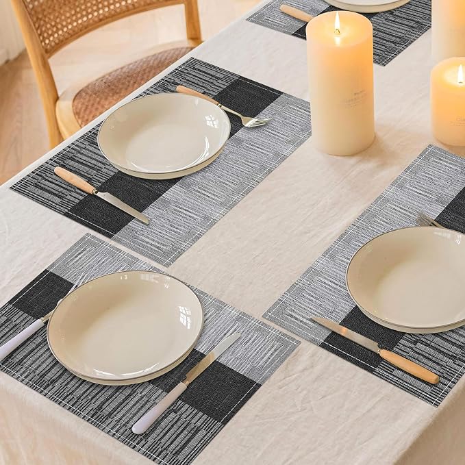 Niviy Black Halloween Placemats Set of 4, 12x18 Inch Washable Easy to Clean Heat-Resistant Anti-Skid Indoor Outdoor Table Mats for Holiday Party Kitchen Dining Room Decoration