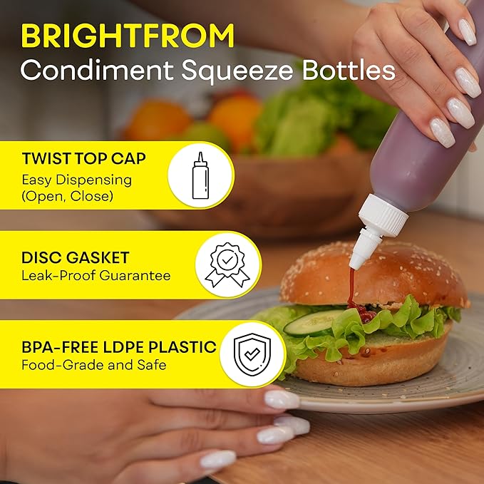 BRIGHTFROM Condiment Squeeze Bottles, 6 OZ Empty Squirt Bottle, Leak Proof - Great for Ketchup, Mustard, Syrup, Sauces, Dressing, Oil, Arts & Crafts, BPA FREE Plastic - 2 PACK (Twist Top)