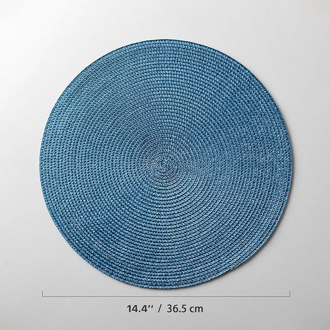 Baroyal Round Placemats Set of 4 Plastic Woven Placemats Washable Wipeable Table Mats for Dining Table Heat Resistant Non-Slip Circle Place Mats (Royal Blue)