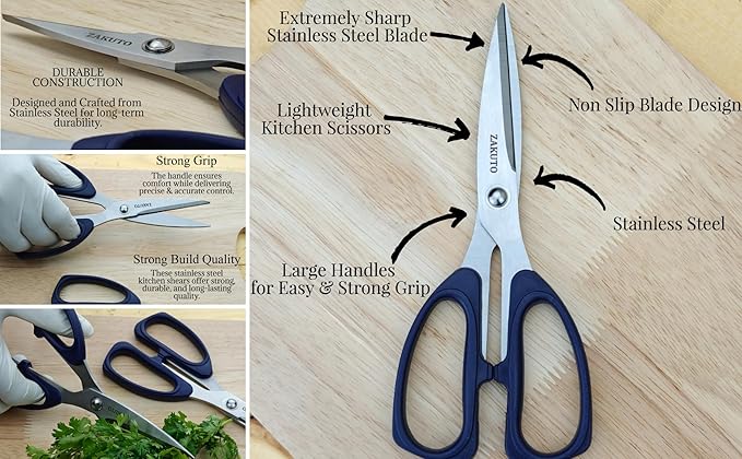 Kitchen Shears 2 Pack – Heavy Duty Stainless Steel Food Scissors for Meat, Poultry & Cooking, Sharp Multipurpose Kitchen Cutting Shears, Dishwasher Safe (6” & 8”)