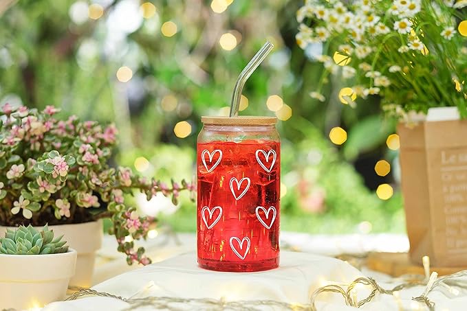 NewEleven Mother Day Gift For Her - Cute Glass Coffee Cups With Lids And Straw – Aesthetic Cups – Iced Coffee Cup, Coffees Tumbler – Gifts For Women, Friends, Coffee Lover - 16 Oz Coffee Glass