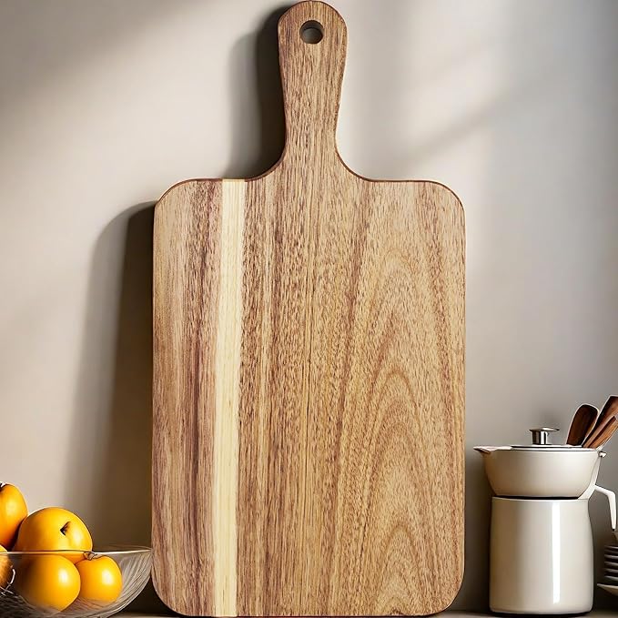 ZeQi 2PCS Small Acacia Wood Cutting Board with Handle 13.7''X7'', Chopping Board, Charcuterie Board, Serving Board for Cheese, Bread, Meat, Vegetables & Fruits (2 Pack Rectangular)