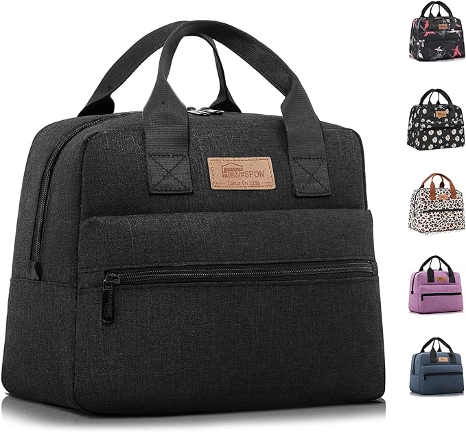 HOMESPON Insulated Lunch Bag for Women Men Lunch Box Cooler Lunch Tote for Work Picnic (Black)