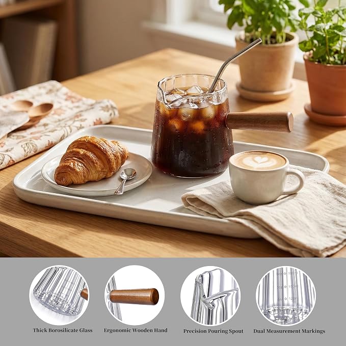 2 PCS Espresso Cups, Ohola 6OZ Espresso Shot Cup, Glass Measuring Cups with V-Shaped Spout, Markings in both oz & ml