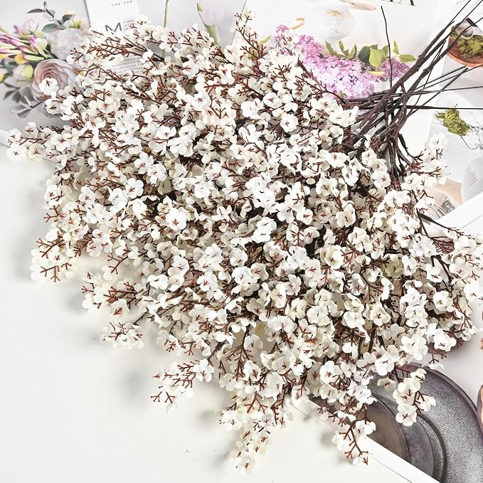 Waipfaru 6 Pcs Fake Flowers Babys Breath Silk, Real Touch White Artificial Flowers Bulk with Bendable Stems, White Faux Flowers Babys Breath for Spring Summer Wedding Valentine's Day Party Table Decor