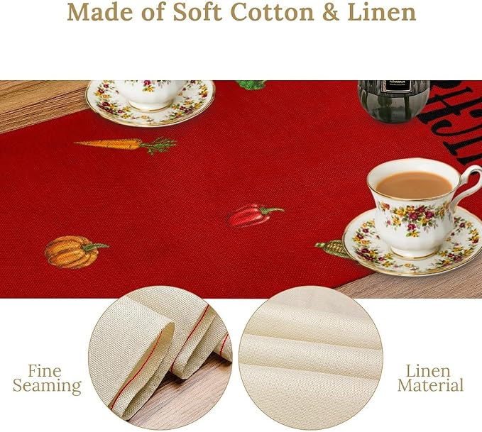 Chef Kitchen Table Runner, Red Simple Natural Vintage Plaid Country Quirky Chef Fruit Vegetable Pumpkin Corn Chilli Table Decor Table Top Dining Kitchen Wedding Party 13x90 in