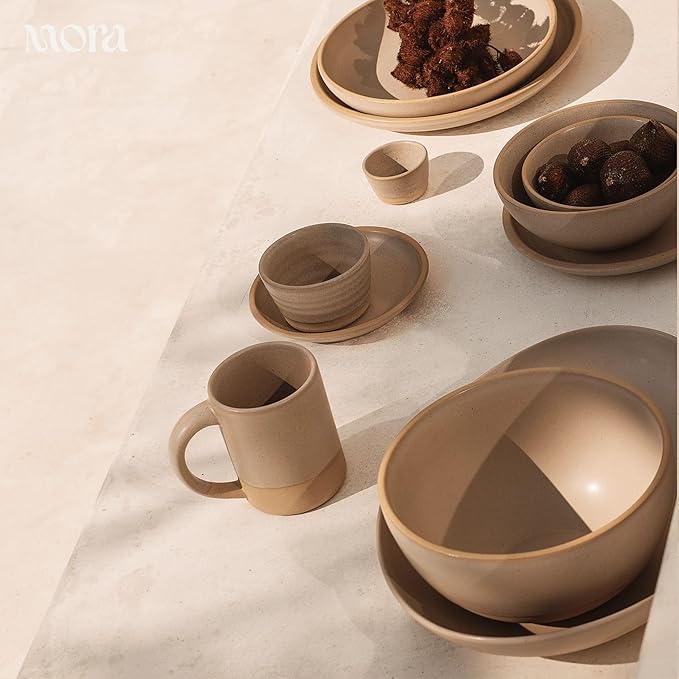 MORA Medium Mugs Set of 4, 16oz Ceramic Pottery Latte Mugs/Coffee Cups - Microwave and Dishwasher Safe - Mushroom