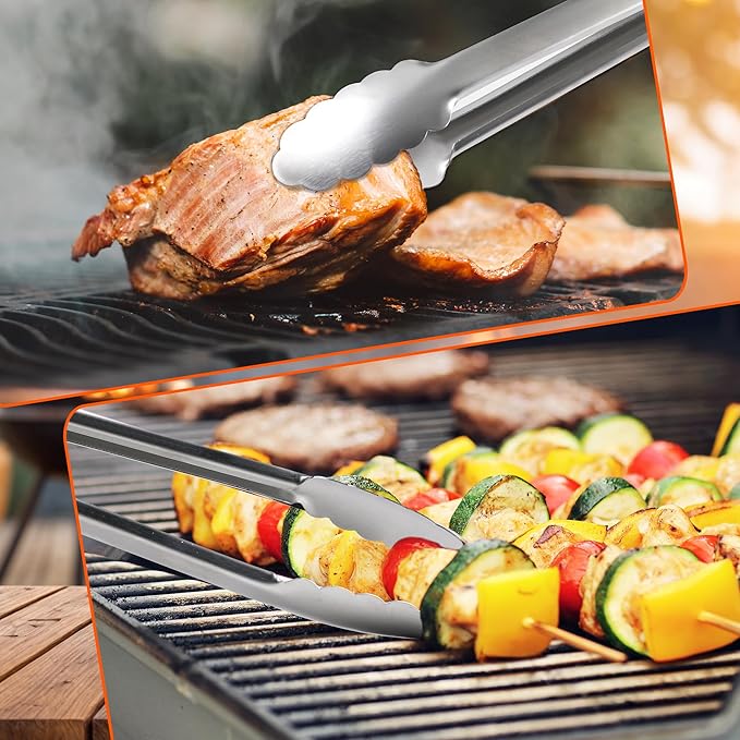 Grill Tongs, 17 Inch Extra Long BBQ Tongs, Premium Stainless Steel Metal Tongs for Cooking, Grilling, Barbecue/BBQ, Buffet (17", 1PC) | For Cooking/Serving/Grilling | Heat-Resistant | Dishwasher Safe
