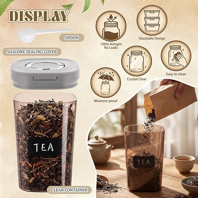 Suclain 2 Pack 60oz Airtight Coffee Canisters Light Blocking Tea Storage Containers with Scoop, Airtight Food Jars for Loose Leaf Tea, Sugar, Formula, Coffee Bean, with Chalk Marker & 8 Stickers