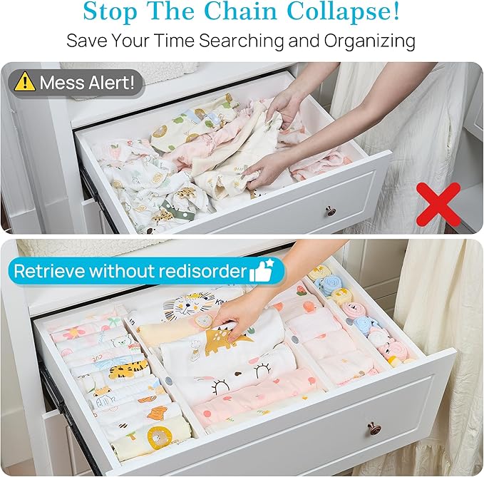 Vtopmart 16 Pack Drawer Dividers for Clothes, 4" High 11.3"-17" Adjustable Expandable Dresser Drawer Organizer, Plastic Drawers Separator for Dresser, Baby Clothes, Underwear, Kitchen & Office Storage