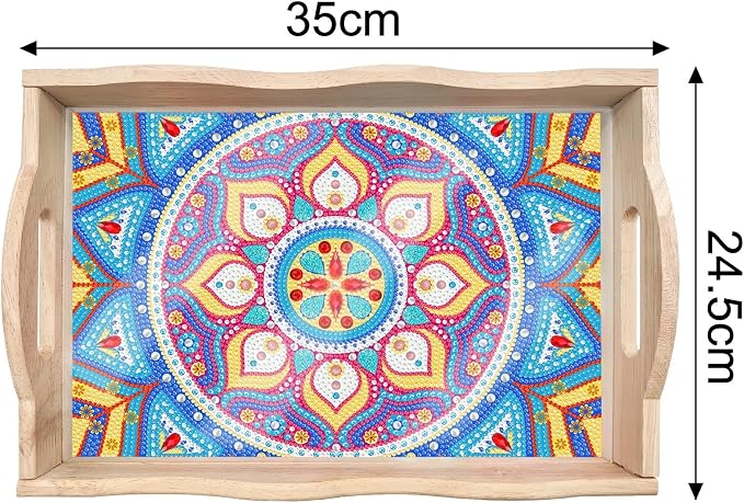 Generic DIY Diamond Serving Tray Rectangular Upgrade Increase Breakfast Tray with Handles Handmade Diamond Art Painting Wooden Tray Dinner Plate for Coffee Living Room Home Organizer-Mandala10