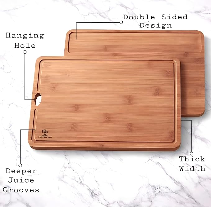Bamboo Cutting Board Set – Durable 3-Piece Carbonized Brown Bamboo Boards with Deep Juice Grooves & Hanging Holes, Eco-Friendly Wooden Cutting Boards for Meat, Vegetables & Fruits