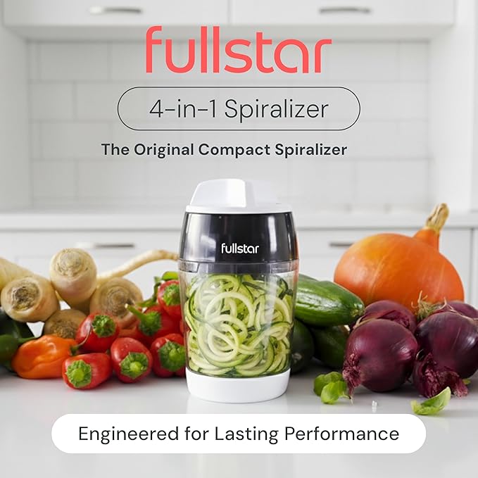 Fullstar Vegetable Spiralizer and Slicer - Zucchini Spiralizer Noodle Maker with Sharp Stainless Steel Blades, Spiralizer for Veggie Noodles, Cucumber Veggie Vegetable Zoodler, Kitchen Gadget (4 in 1)