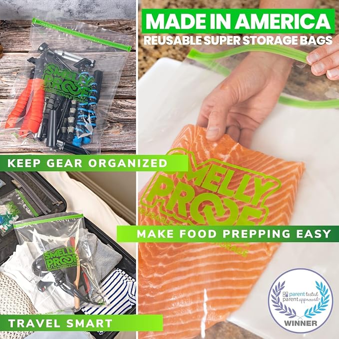 SMELLY PROOF Bulk XXL Reusable Food Storage Bags, Reusable Freezer Bags, Reusable Bag for Tools, Craft, Clothing Storage, Made in US, Dishwasher-Safe, BPA FREE, NO PEVA, 2-Gallon - 12" x 16” - 50-Pk