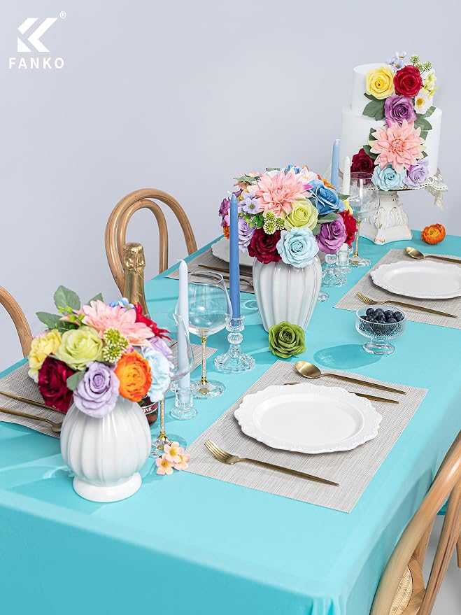FANKO Artificial Flowers for DIY, Rainbow Multicolor Faux Flowers Bouquet, Colorful Fake Rose Daisy Lily Silk Flowers for Vase, Home Decor, Garland, Wedding, Birthday, Party, Romantic Celebration