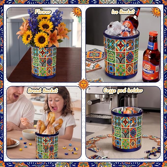 LemonRoad 6.7" H Talavera Utensil Holder for Kitchen Counter,Ceramic Cooking Utensil Crock Modern Farmhouse Countertop Organizer for Spatula Ladle Kitchen Counter Decor