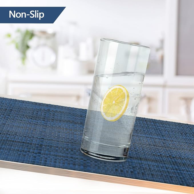SLKQG Navy Blue Placemats Set of 8 - Easy Clean Washable Vinyl Placemats - Wipeable Heat Resistant Table Mats for Dining Table - 17x12 Inch (Navy Blue, 8)