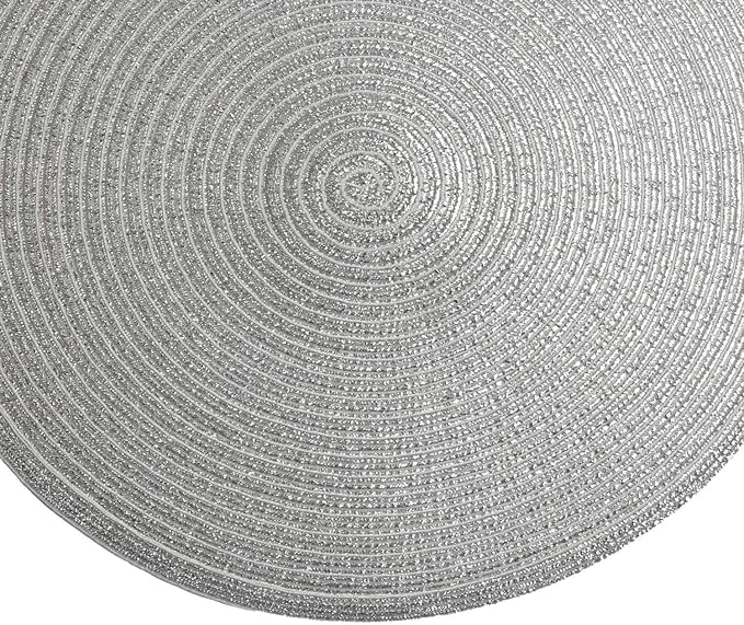 SHACOS Christmas Glitter Silver Placemats Set of 8 Sparkle Bling 15 inch Round Braided Table Mats Washable Place Mats for Dining Table Home Table Decor (Silver, 8)