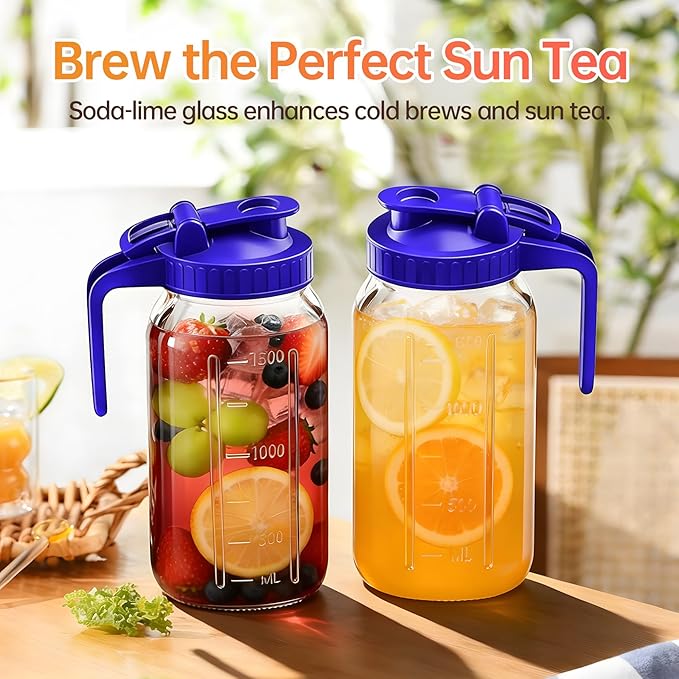 32oz Glass Pitcher with Lid & Spout – 1 Quart Mason Jars, Airtight & Leakproof Breastmilk Pitcher for Cold Brew Coffee, Sun Tea, Water, Juice – Wide Mouth, Fridge Safe