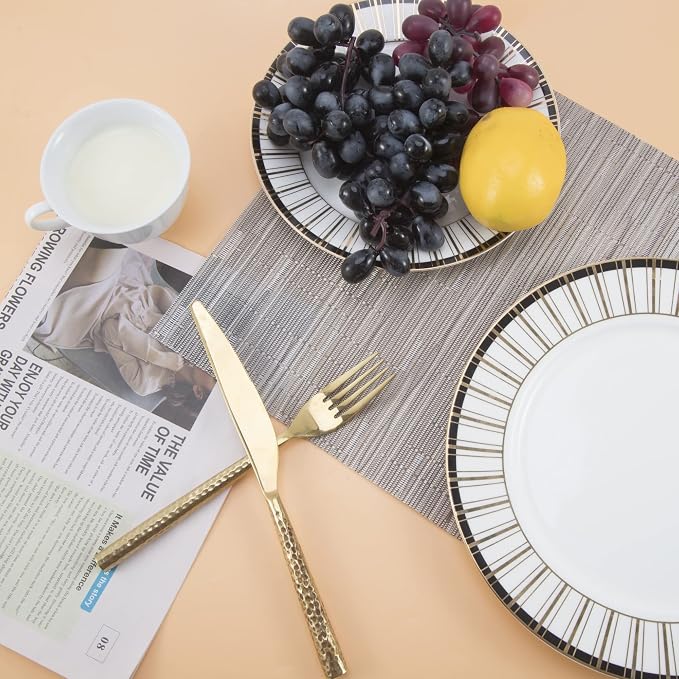 SLKQG Sliver Placemats Set of 4 - Easy Clean Modern Durable Washable Vinyl Place Mats - Heat Resistant Placemats for Kitchen Table - PVC Table Mats for Dining Table (Sliver, 4)
